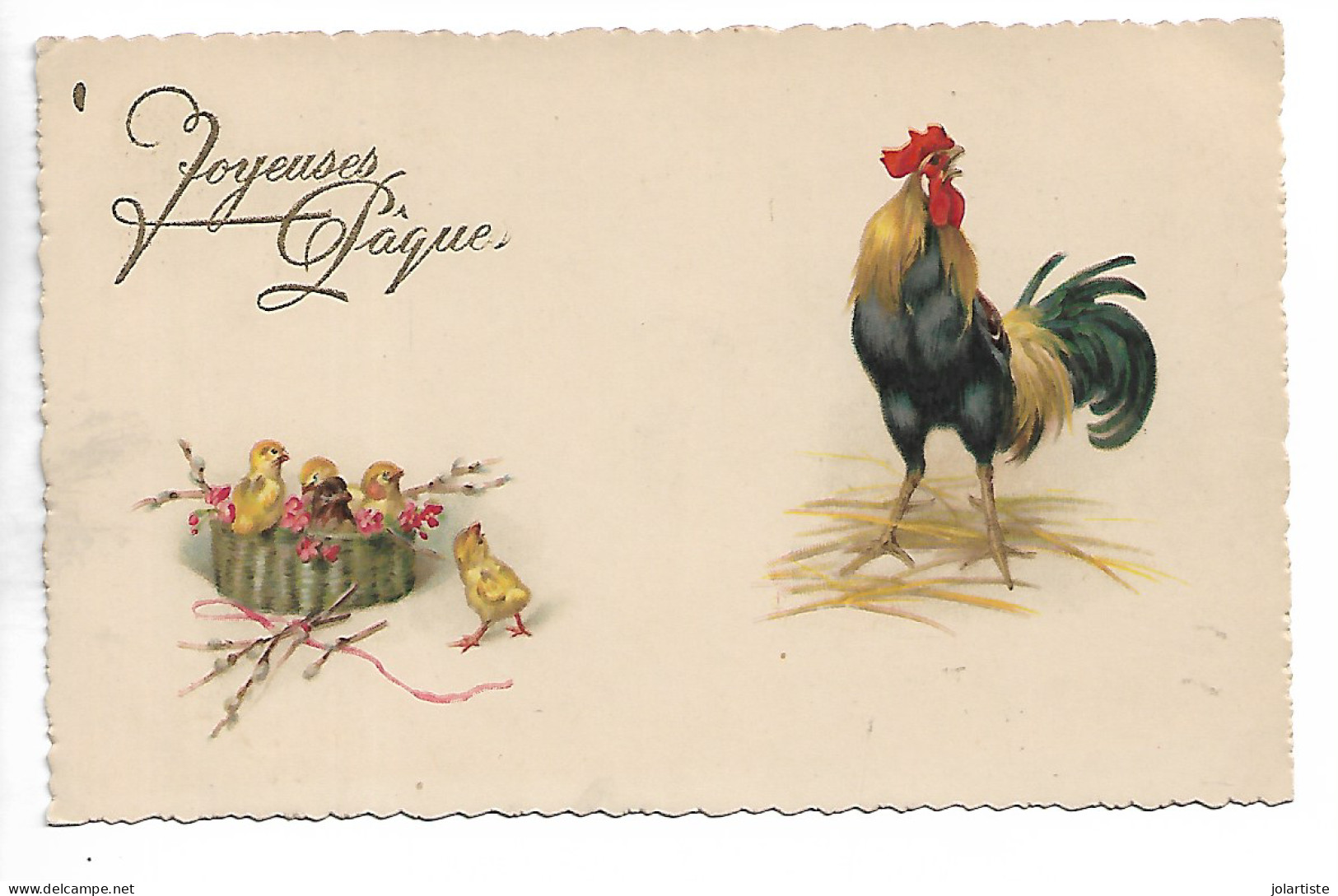 Cpa Joyeuses Paques Coq Et Poussins Ecrite 1924 N0173 - Pâques