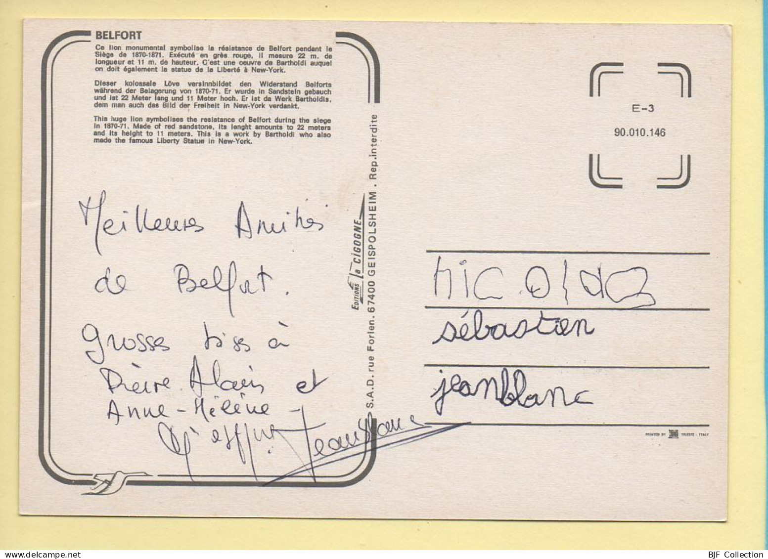 90. BELFORT – Le Lion De Belfort / Blason (voir Scan Recto/verso) - Belfort – Le Lion