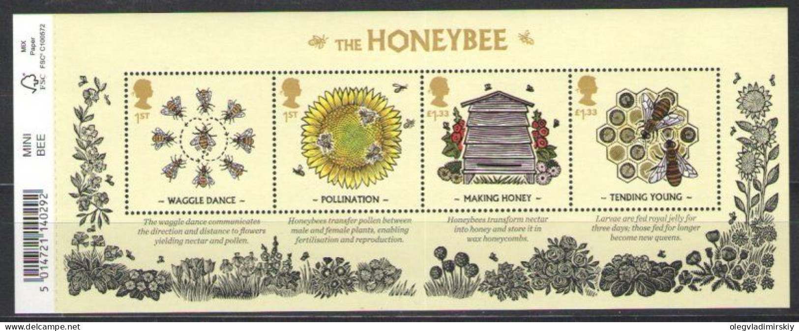 Great Britain United Kingdom 2015 Honeybees Set Of 4 Stamps In Block MNH - Bienen