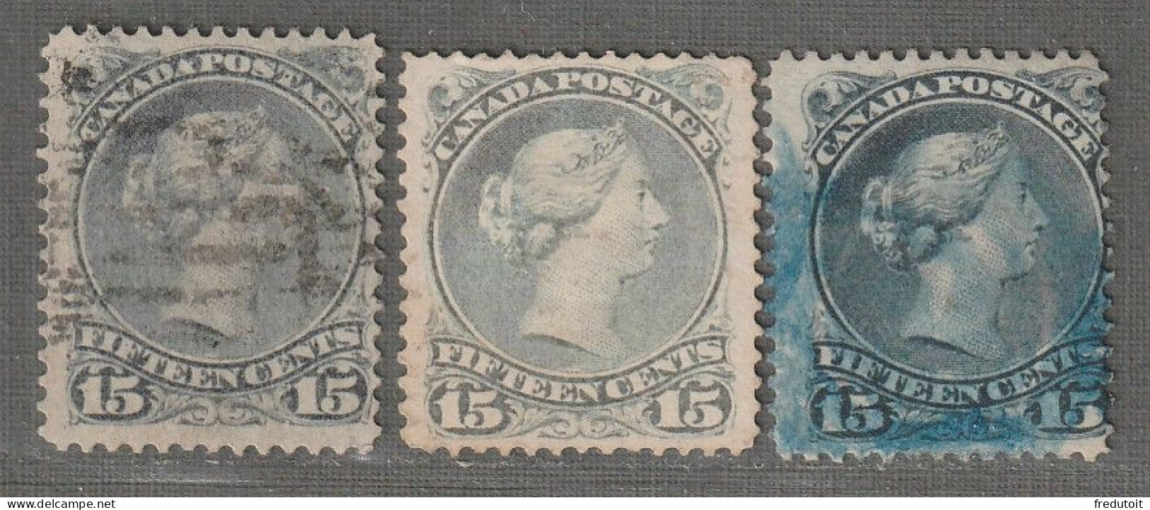 CANADA - N°25  X3 Obl (1868-90) Victoria : 15c Violet-gris - Gebraucht