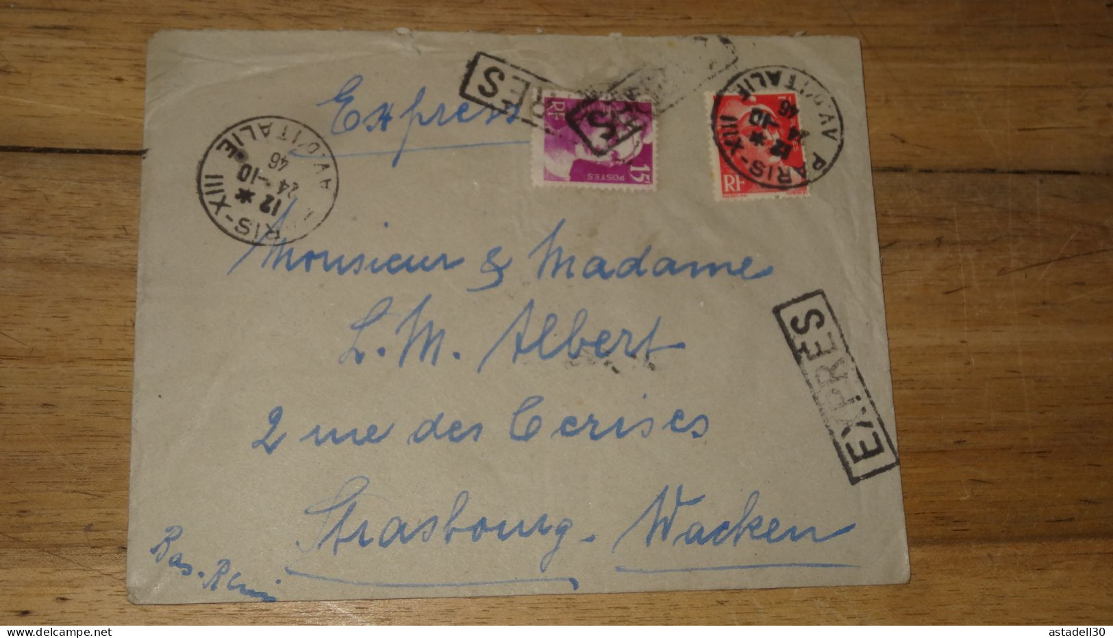 Enveloppe Par EXPRES, Paris 1946   ......... Boite1 ...... 240424-170 - 1921-1960: Modern Tijdperk