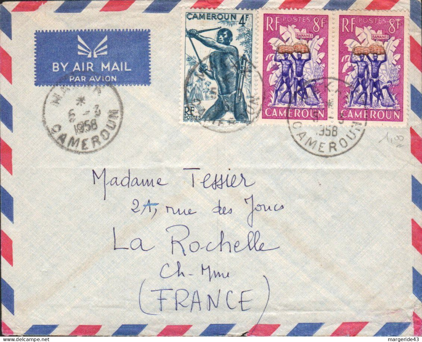 CAMEROUN AFFRANCHISSEMENT COMPOSE SUR LETTRE POUR LA FRANCE 1958 - Briefe U. Dokumente