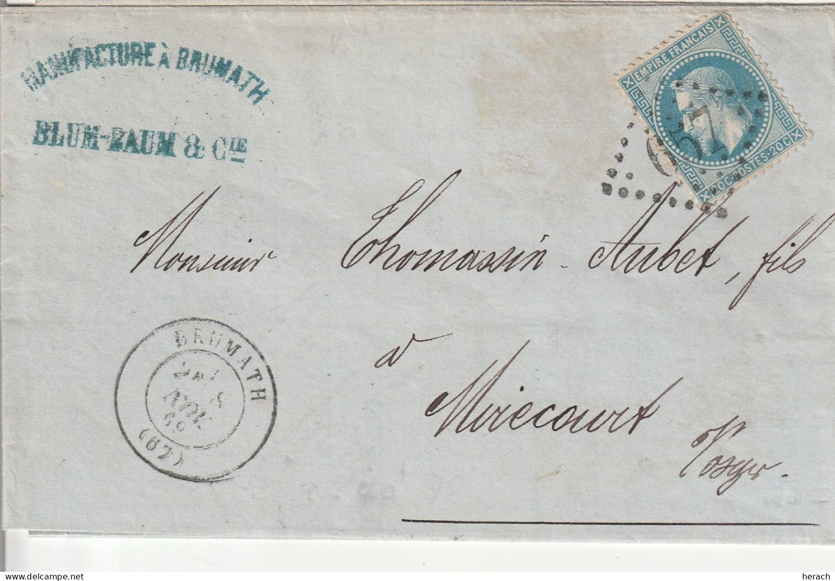 France Alsace Lettre Brumath Cachet 17  1869 - Covers & Documents