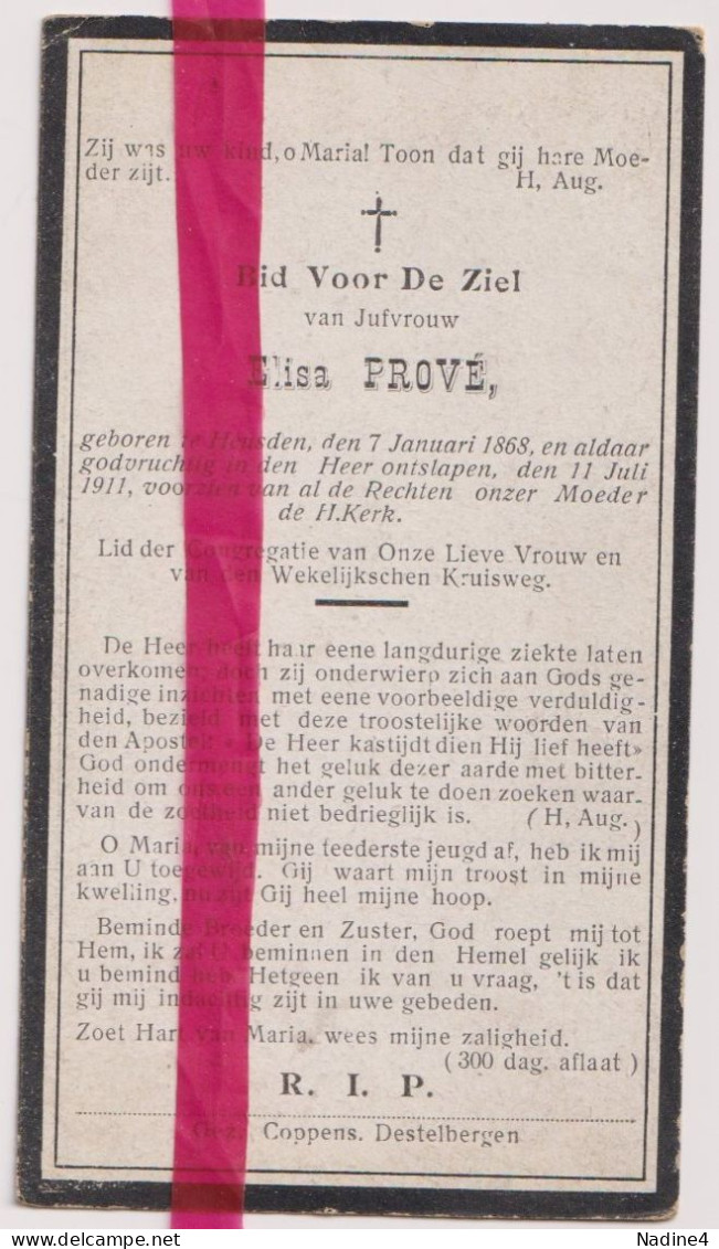 Devotie Doodsprentje Overlijden - Elisa Prové - Heusden 1868 - 1911 - Obituary Notices