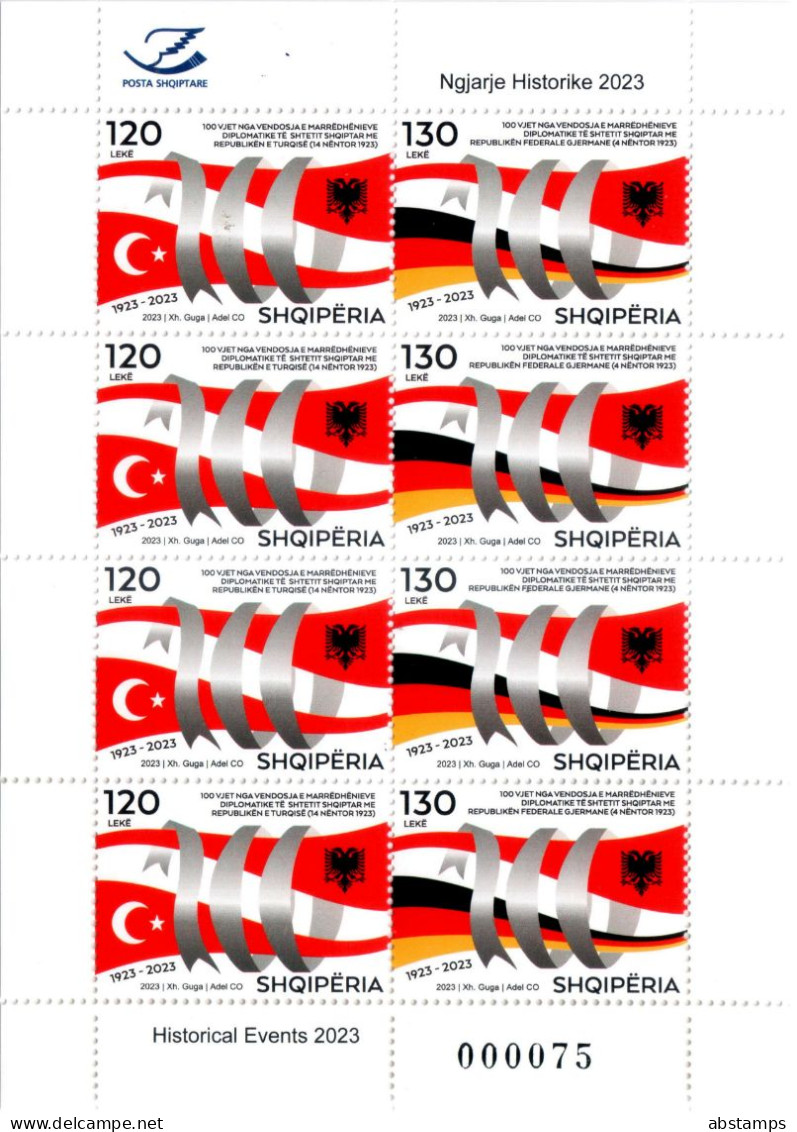 Albania Stamps 2023. 100 Anniv Of Relation With Turkey And Germany. Sheet MNH - Albania