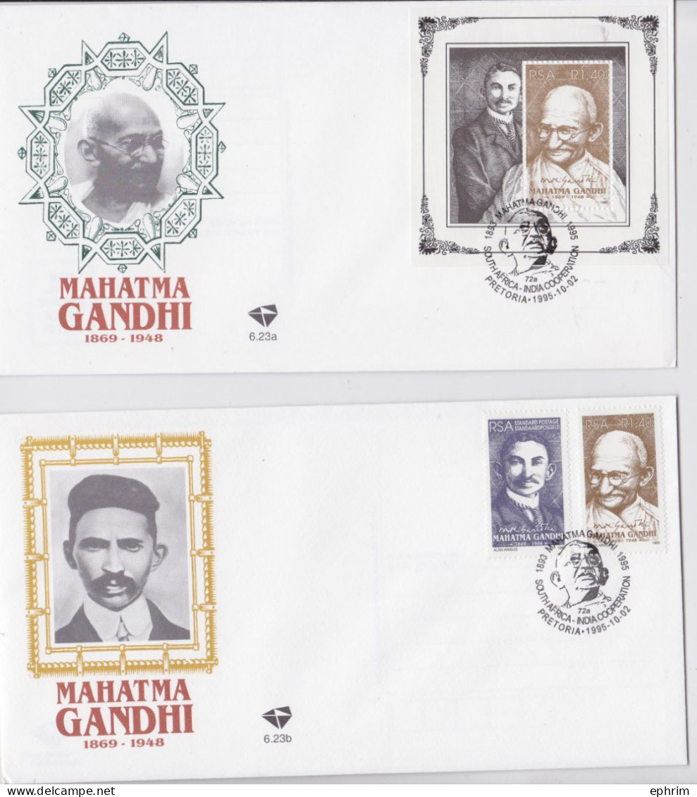 SOUTH AFRICA PRETORIA ENVELOPPE PREMIER JOUR BLOC TIMBRE MAHATMA GANDHI BLOCK STAMP FDC COVER 1995 LOT OF 2 COVERS - Mahatma Gandhi