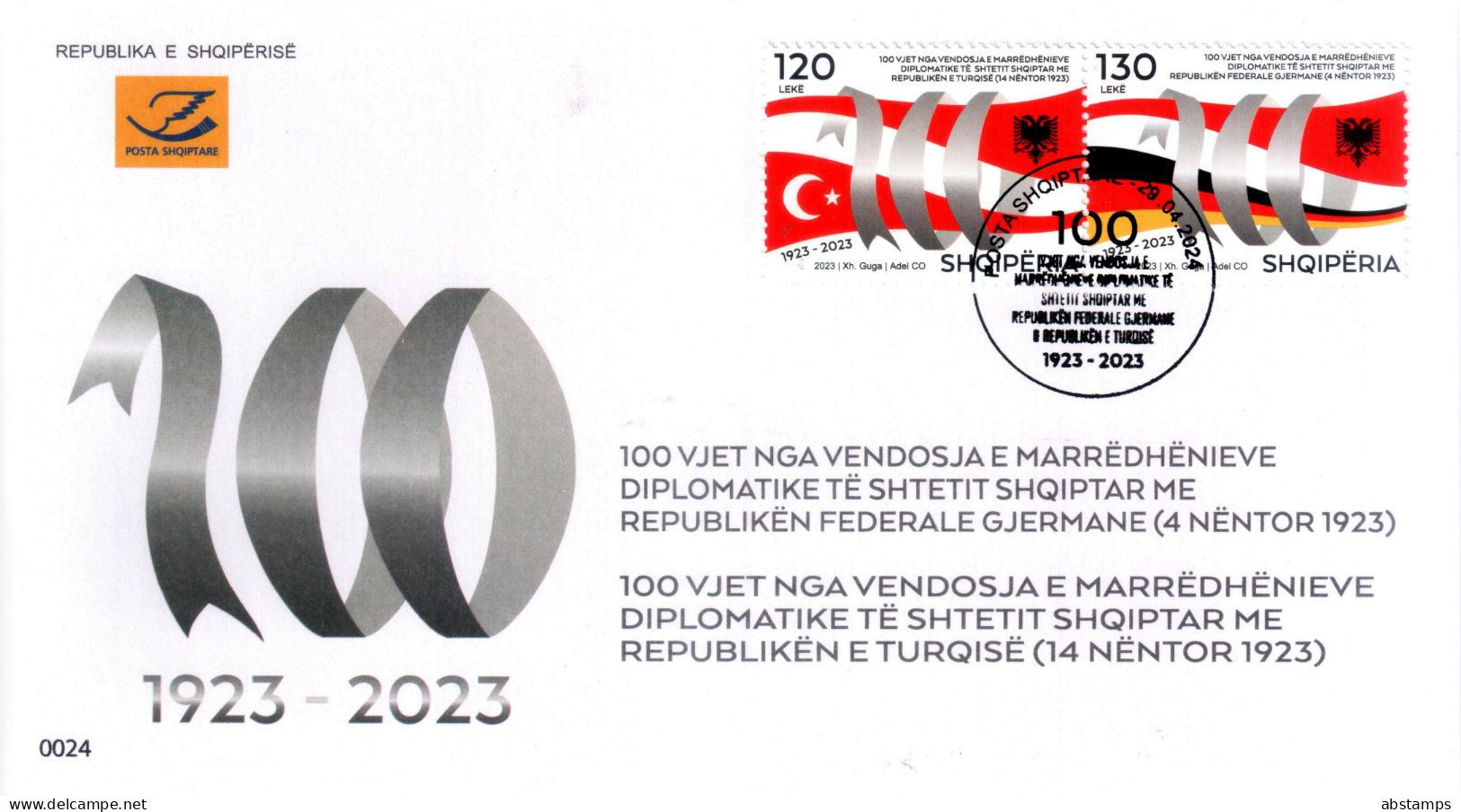 Albania Stamps 2023. 100 Anniv Of Relation With Turkey And Germany. FDC MNH - Albanië