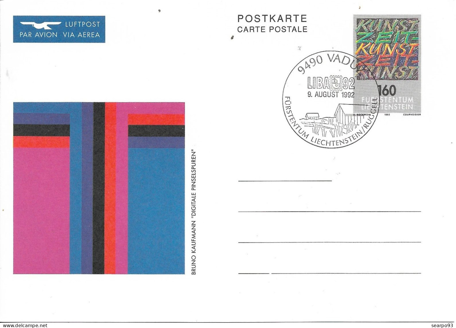 LIECHTENSTEIN. POSTAL STATIONERY. BRUNO KAUFMANN. 1992 - Ganzsachen