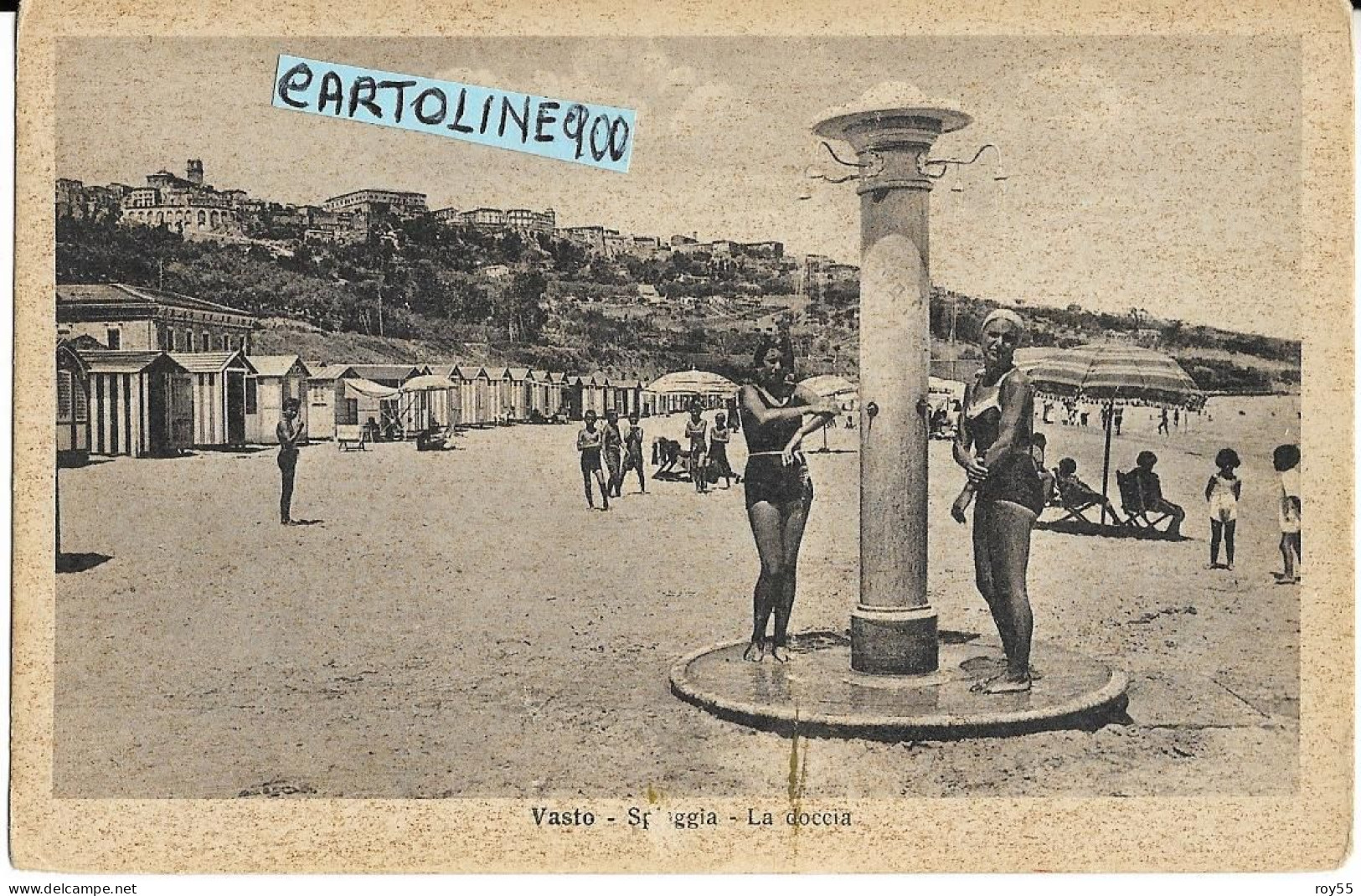 Abruzzo-chieti-vasto Spiaggia La Doccia In Spiaggia Veduta Animatissima Anni 30(f.piccolo/xv) - Other & Unclassified