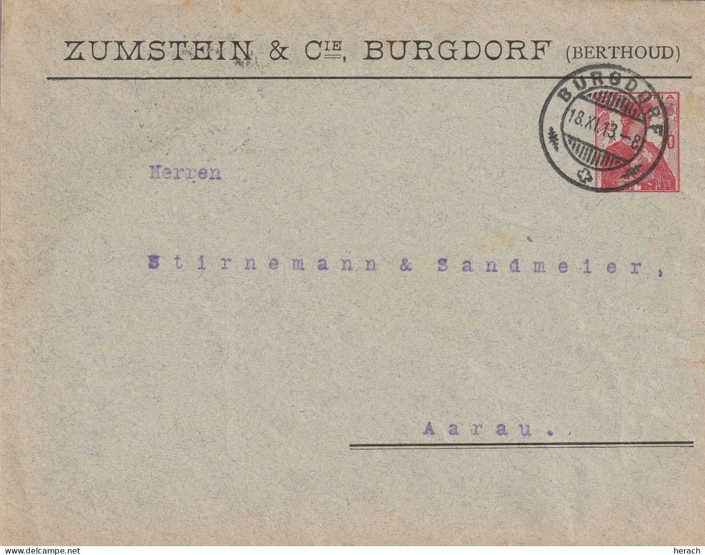 Suisse Entier Postal Privé Burgdorf 1913 - Postwaardestukken
