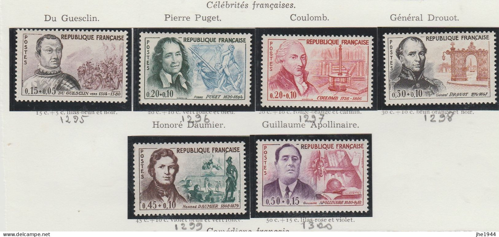 France N° 1295 à 1300 Série Célébrités ** - Unused Stamps