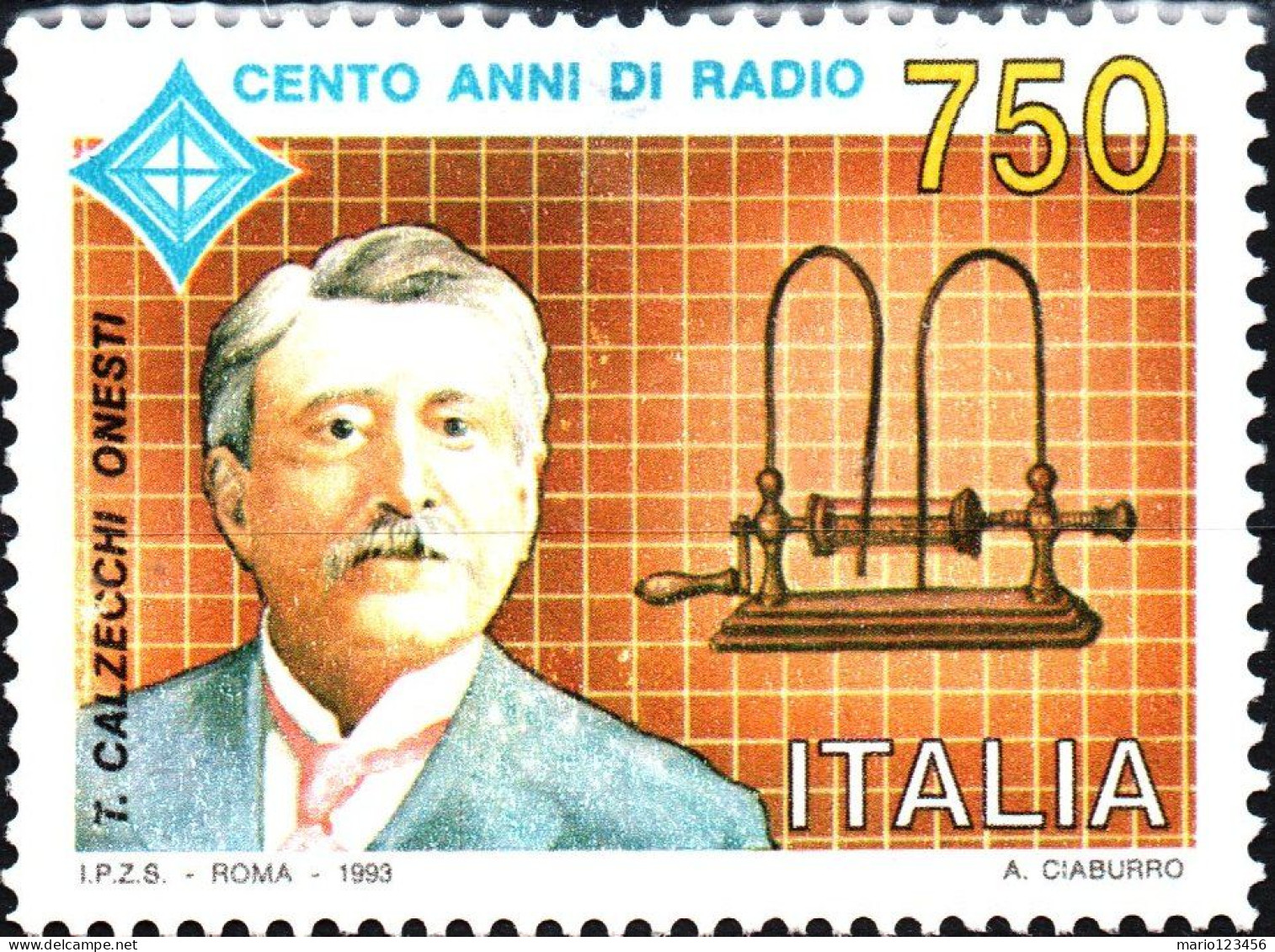 ITALIA, ITALY, CENTENARIO RADIO, 1993, USATI Scott:IT 1928, Yt:IT 2008 (0,90) - 1991-00: Oblitérés