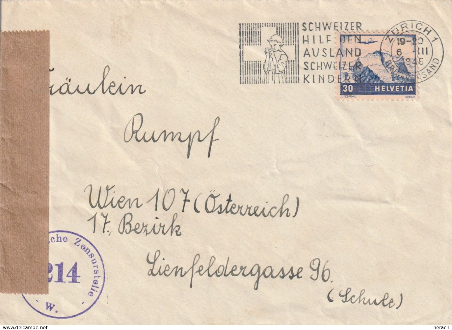 Suisse Lettre Censurée Zürich Pour L'Autriche 1946 - Storia Postale