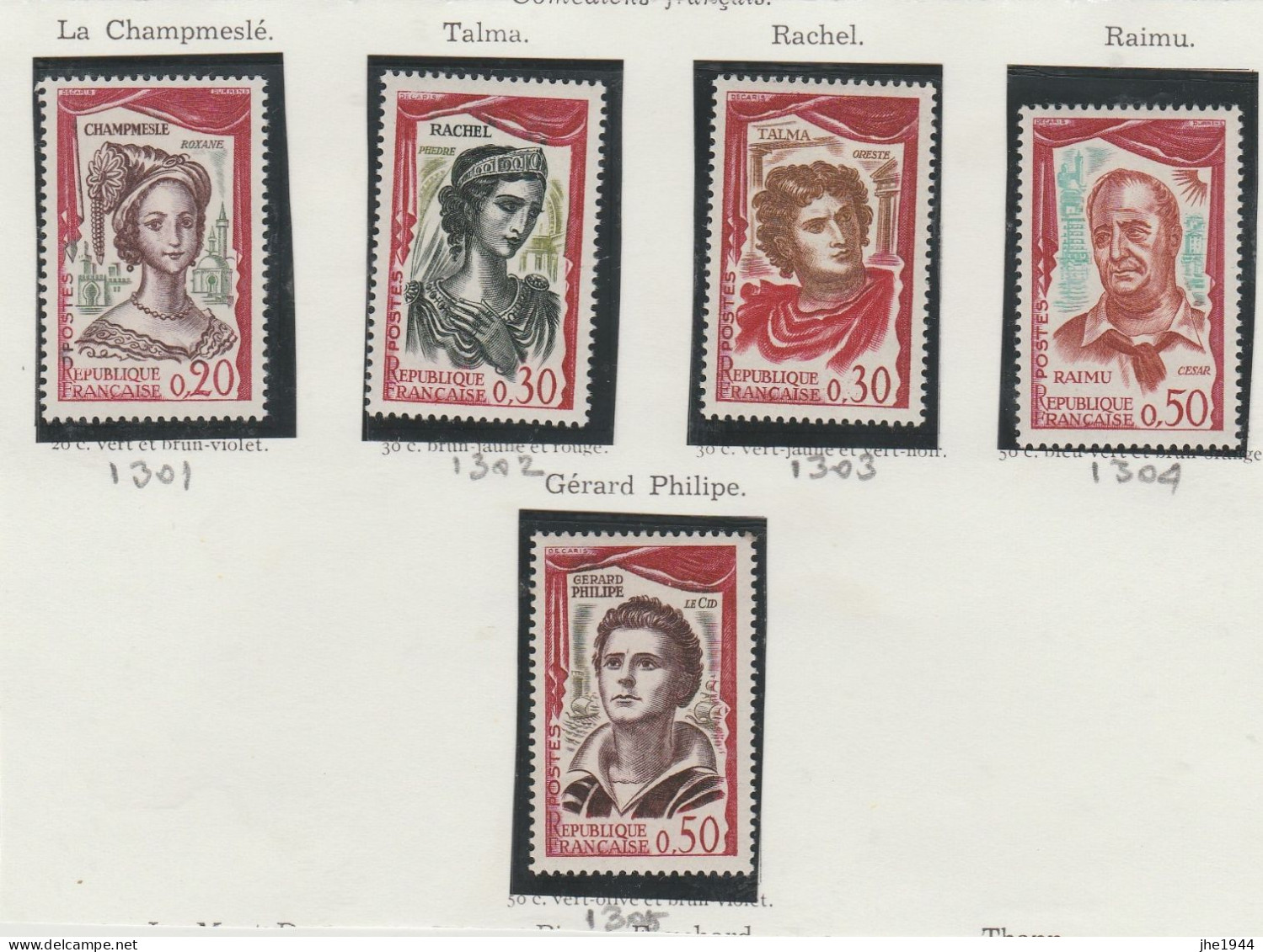 France N° 1301 à 1305 ** Comédiens Français - Unused Stamps