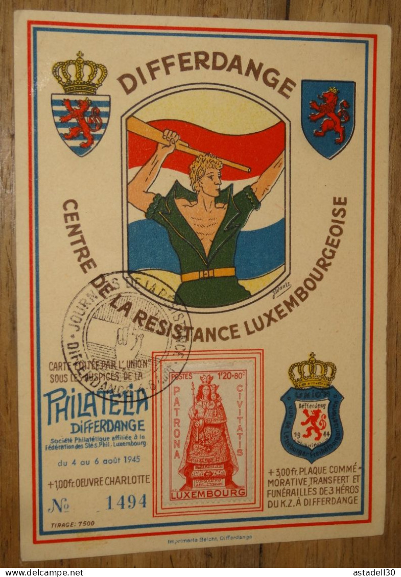 Carte Differdange, Journées De La Résistance - 1945   ......... Boite1 ...... 240424-183 - Cartas & Documentos