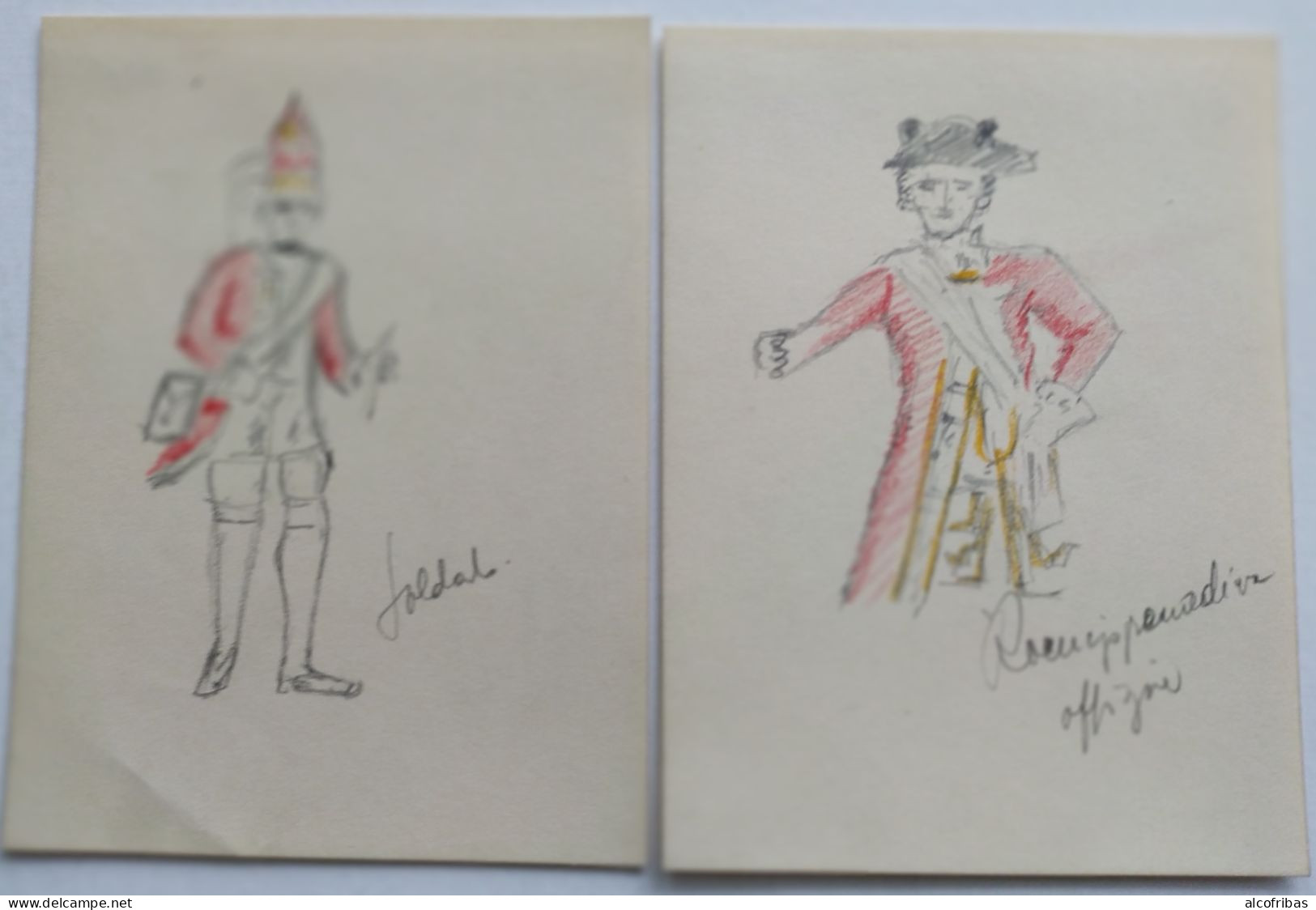 Lot 2 Dessins Crayons Esquisses  Militaria Officier Grenadier Et Soldat   De Mack - Dibujos