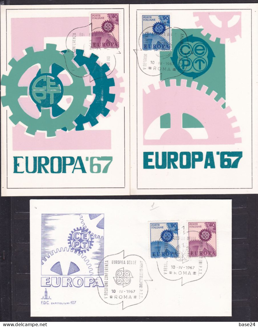 1967 Italia Repubblica, Italy, 2 Cartoline Maximum + FDC EUROPA CEPT EUROPE Annullo FDC 2 Maxi Cards + FDC - Maximumkarten (MC)