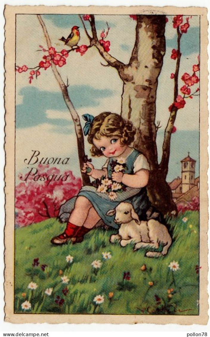 BUONA PASQUA - BAMBINA CON AGNELLO - 1927 - Illustratore CASTELLI - Vedi Retro - Formato Piccolo - Neujahr