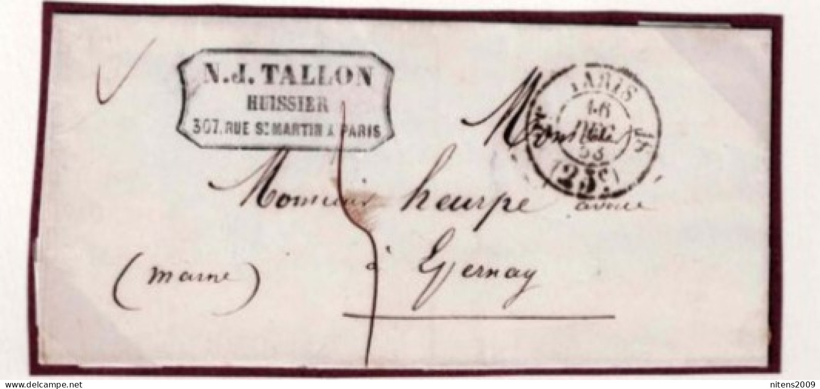 PARIS POUR EPERNAY NON AFFRANCHIE TAXÉE PAR LE TIMBRE À DATE ET DE TAXE À 25c RETAXÉE À 5 DÉCIMES 16 DÉCEMBRE1853 - 1849-1876: Klassik