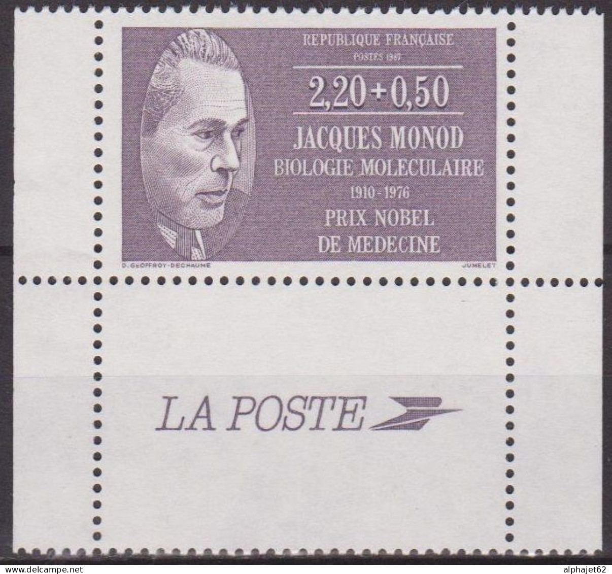 Médecine - Jacques Monod, Prix Nobel - FRANCE - Biologie - N° 2459 ** - 1987 - Ongebruikt