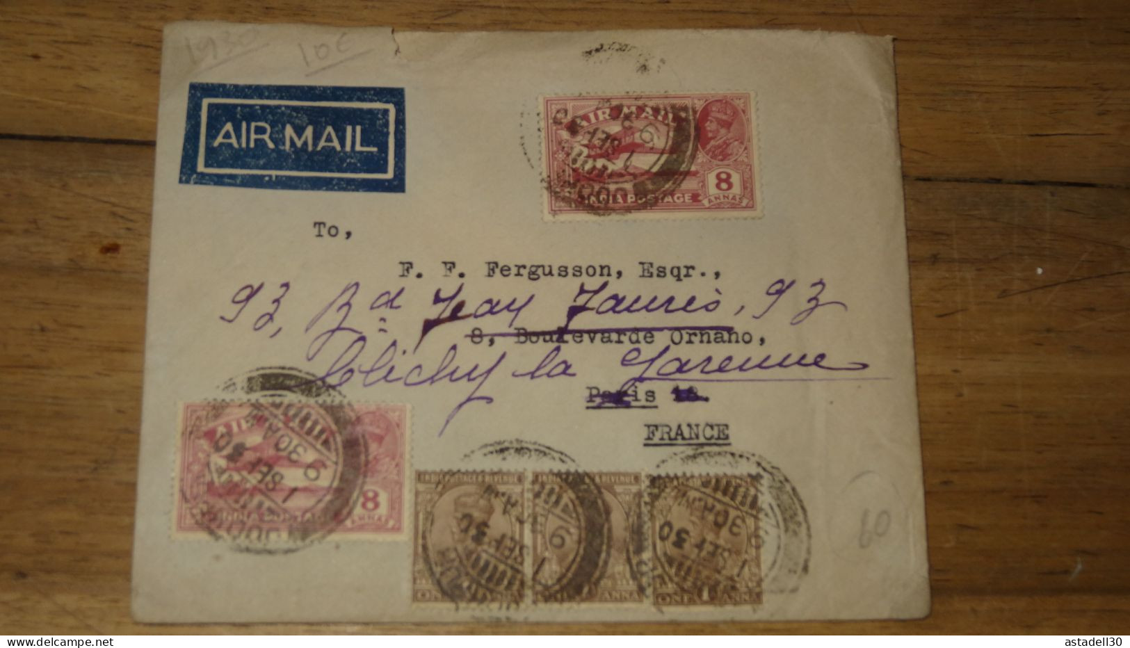 Enveloppe INDIA, Air Mail To France - 1930  ......... Boite1 ...... 240424-185 - 1911-35 Roi Georges V