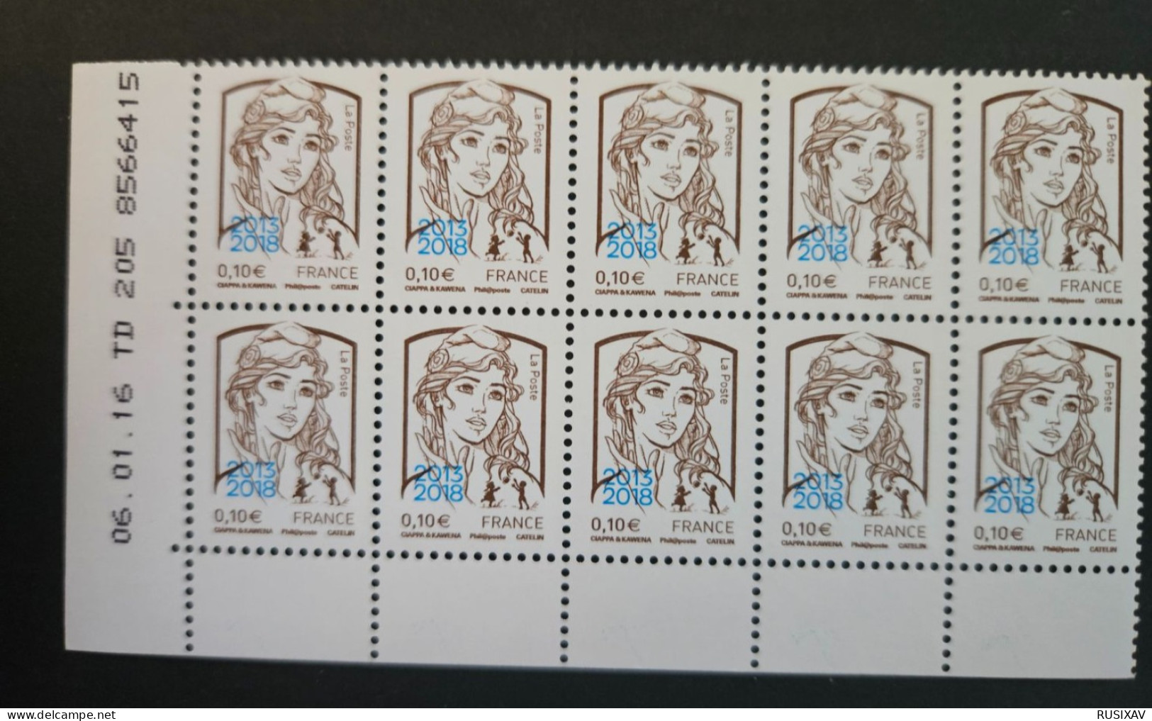 France N°5234 Marianne Et La Jeunesse 10 Timbres  0,10€ Surchargés - Coins Datés - 2013-2018 Marianne De Ciappa-Kawena