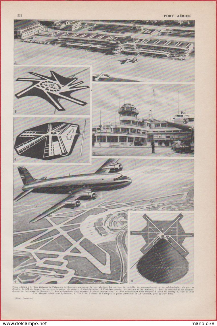 Aéroports Aéroport Du Bourget, La Guardia. Port Maritime. Port Militaire, De Commerce. Larousse 1948. - Documenti Storici