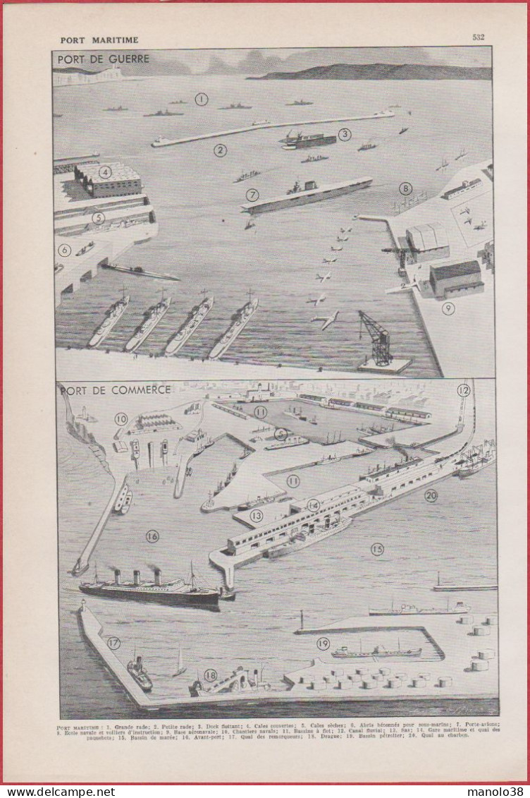 Aéroports Aéroport Du Bourget, La Guardia. Port Maritime. Port Militaire, De Commerce. Larousse 1948. - Historische Dokumente