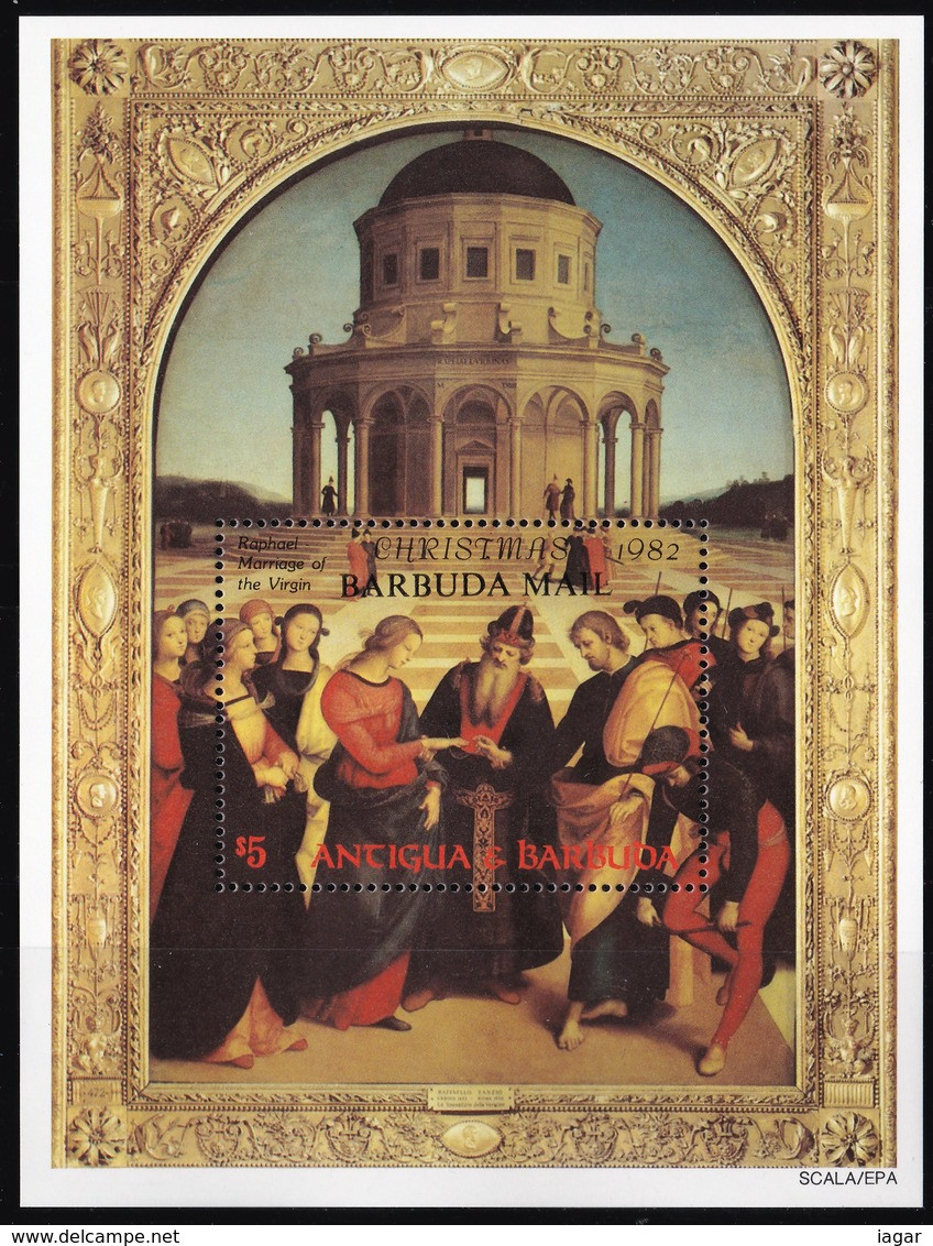 THEMATIC CHRISTMAS:  RELIGIOUS PAINTINGS BY RAPHAEL   4v+MS    -   BARBUDA - Weihnachten