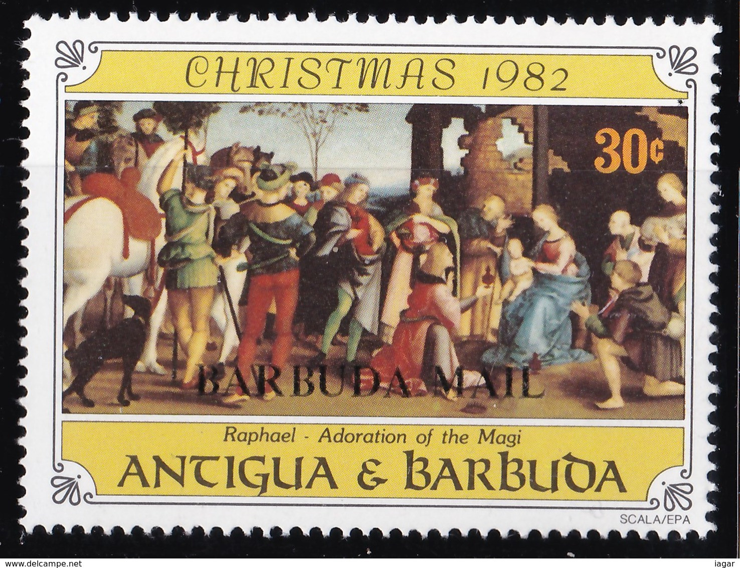 THEMATIC CHRISTMAS:  RELIGIOUS PAINTINGS BY RAPHAEL   4v+MS    -   BARBUDA - Christmas