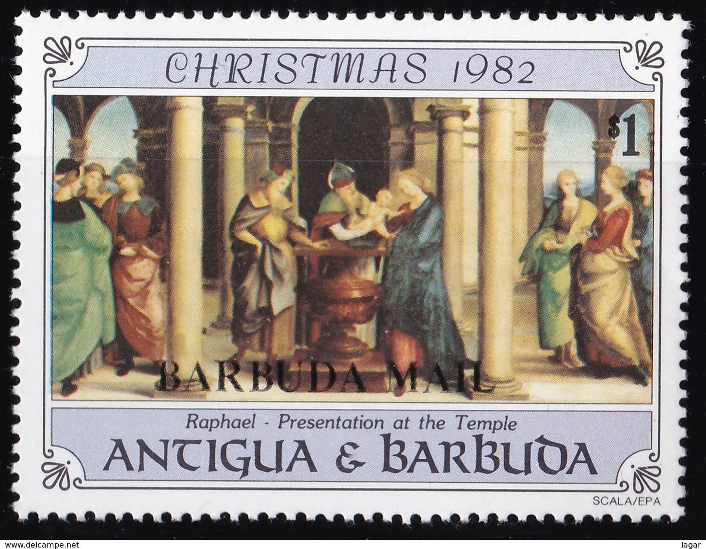 THEMATIC CHRISTMAS:  RELIGIOUS PAINTINGS BY RAPHAEL   4v+MS    -   BARBUDA - Noël