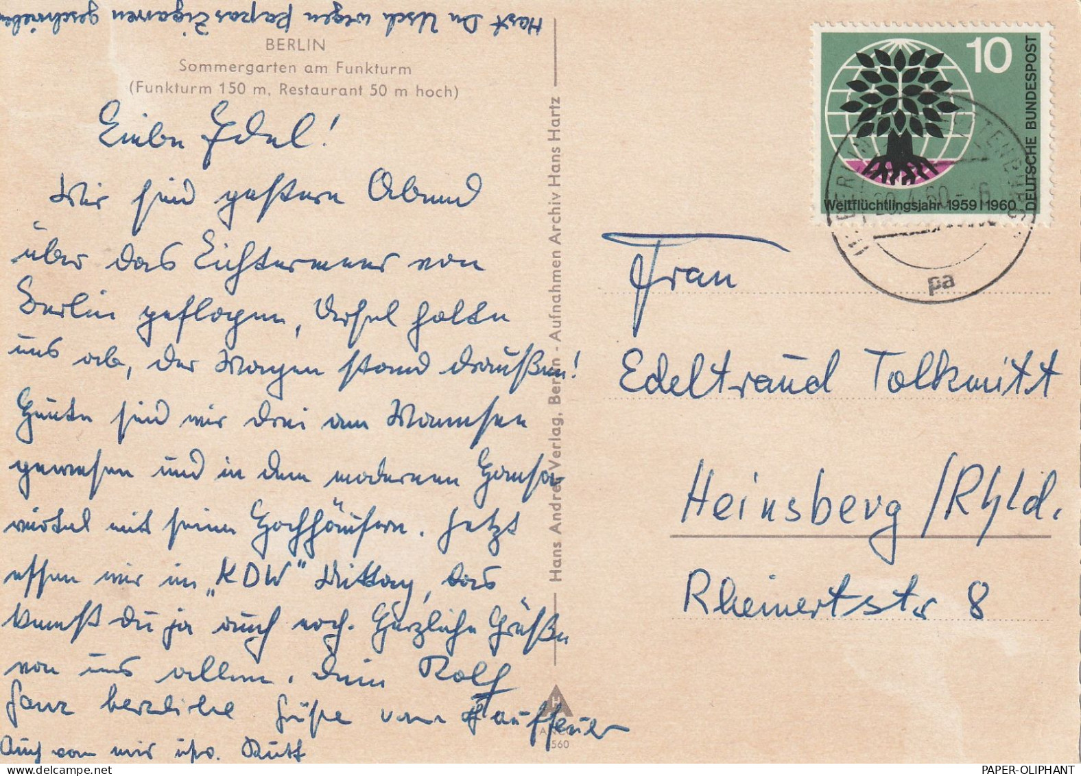 BUND - 1960, Michel 326, AK Einzelfrankatur - Lettres & Documents