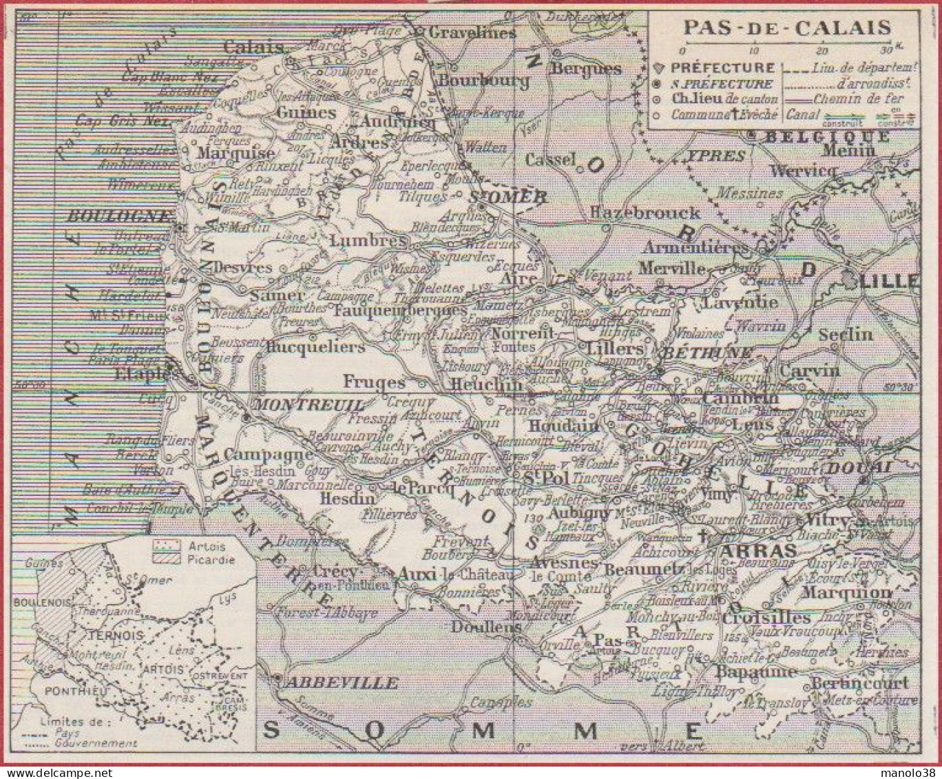 Carte Du Département Du Pas De Calais (62), Préfecture, Sous Préfecture, Chef Lieu ... Chemin De Fer. Larousse 1948. - Historische Dokumente