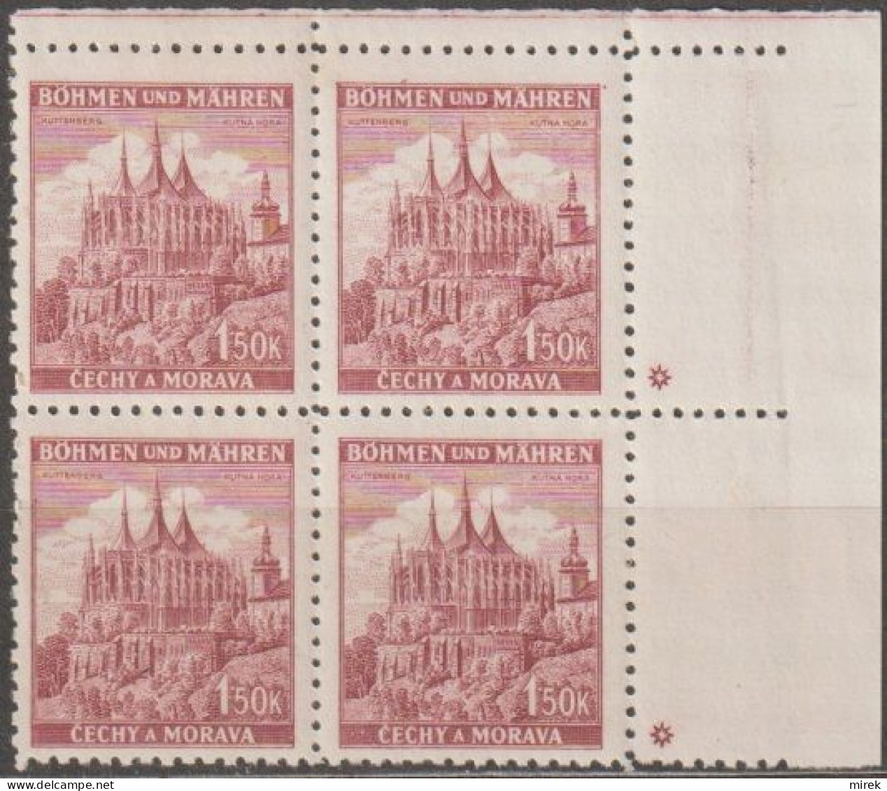 107a/ Pof. 58, Brown Violet; Corner 4-block, Plate Mark * - Ungebraucht