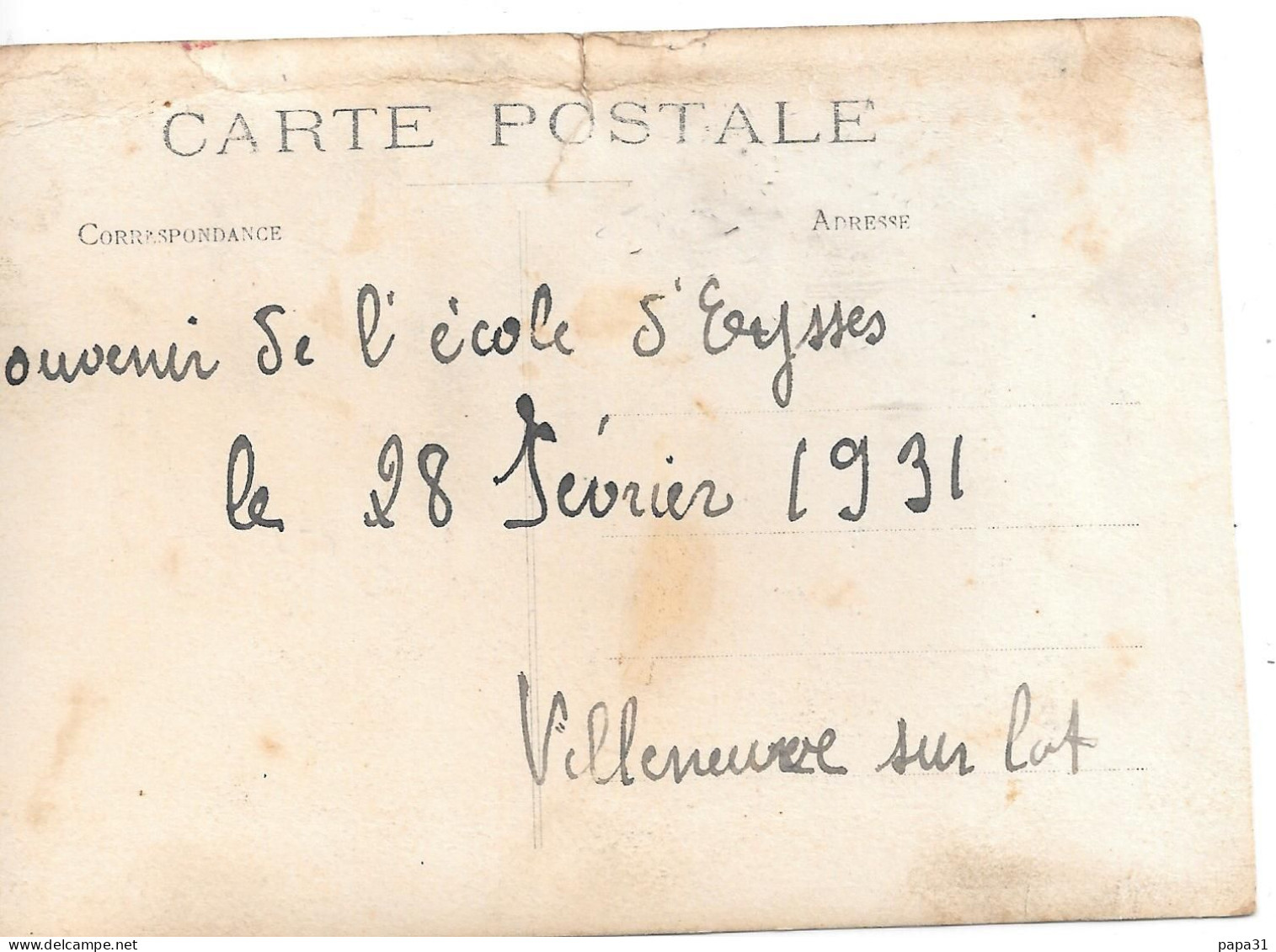 Carte Photo Souvenir De L'ecole D'Eysses 1931  - VILLENEUVE Sur LOT - Villeneuve Sur Lot