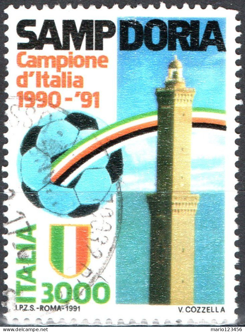 ITALIA, ITALY, SAMPDORIA CAMPIONE, 1991, USATI Scott:IT 1843, Yt:IT 1916 - 1991-00: Afgestempeld