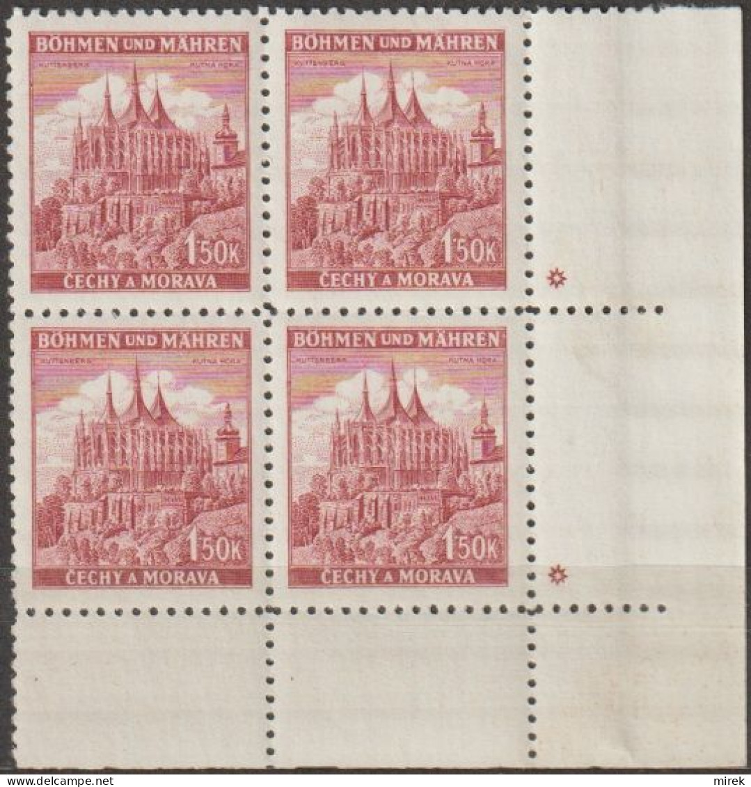 108/ Pof. 58, Brown Violet; Corner 4-block, Plate Mark * - Ungebraucht