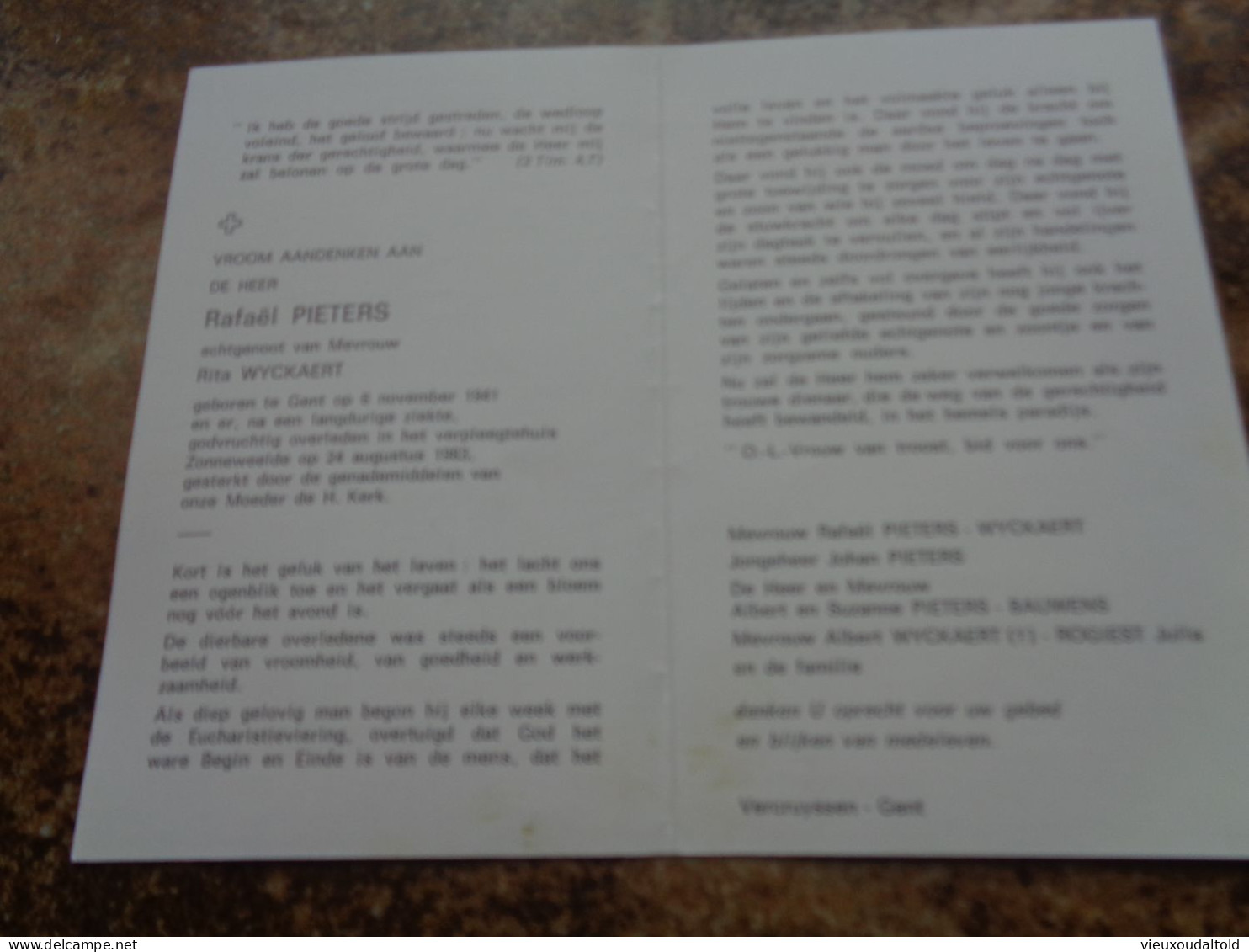 Doodsprentje/Bidprentje  Rafaël PIETERS   Gent 1941-1983  (Echtg Rita WYCKAERT) - Godsdienst & Esoterisme