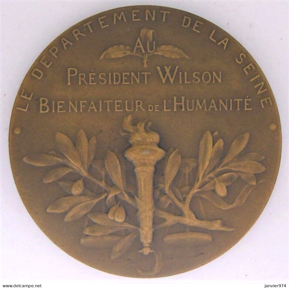 Medaille En Bronze.  Woodrow Wilson Président Des États-Unis, Paris 1919 , Par Leon Deschamps - Sonstige & Ohne Zuordnung