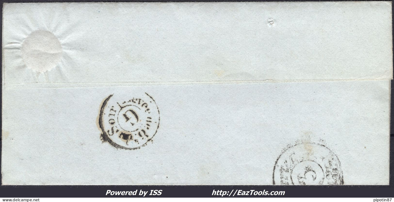 FRANCE MARQUE POSTALE AVEC CAD BLEU PARIS DISTRIBUTION DE 7H AVEC TAXE 15c - 1801-1848: Vorläufer XIX