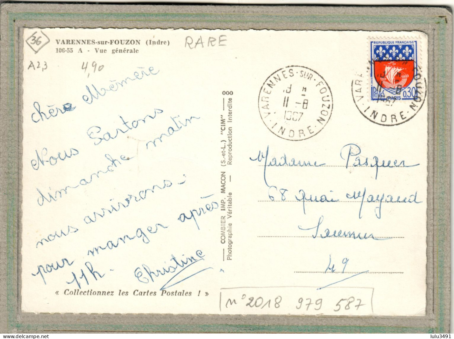 CPSM Dentelée (36) VARENNES-sur-FOUZON - Vue Aérienne De L'entrée Du Bourg En 1967 - Other & Unclassified