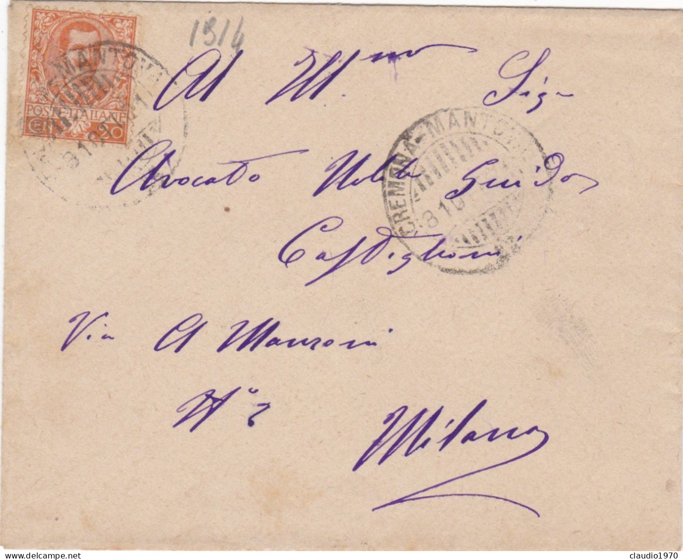 ITALIA - REGNO - MANTOVA - BUSTA - VIAGGIATA PER MILANO - 1916 - Poststempel