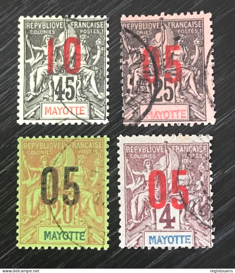 Lot De 4 Timbres Oblitérés Mayotte - 1912 - Usados