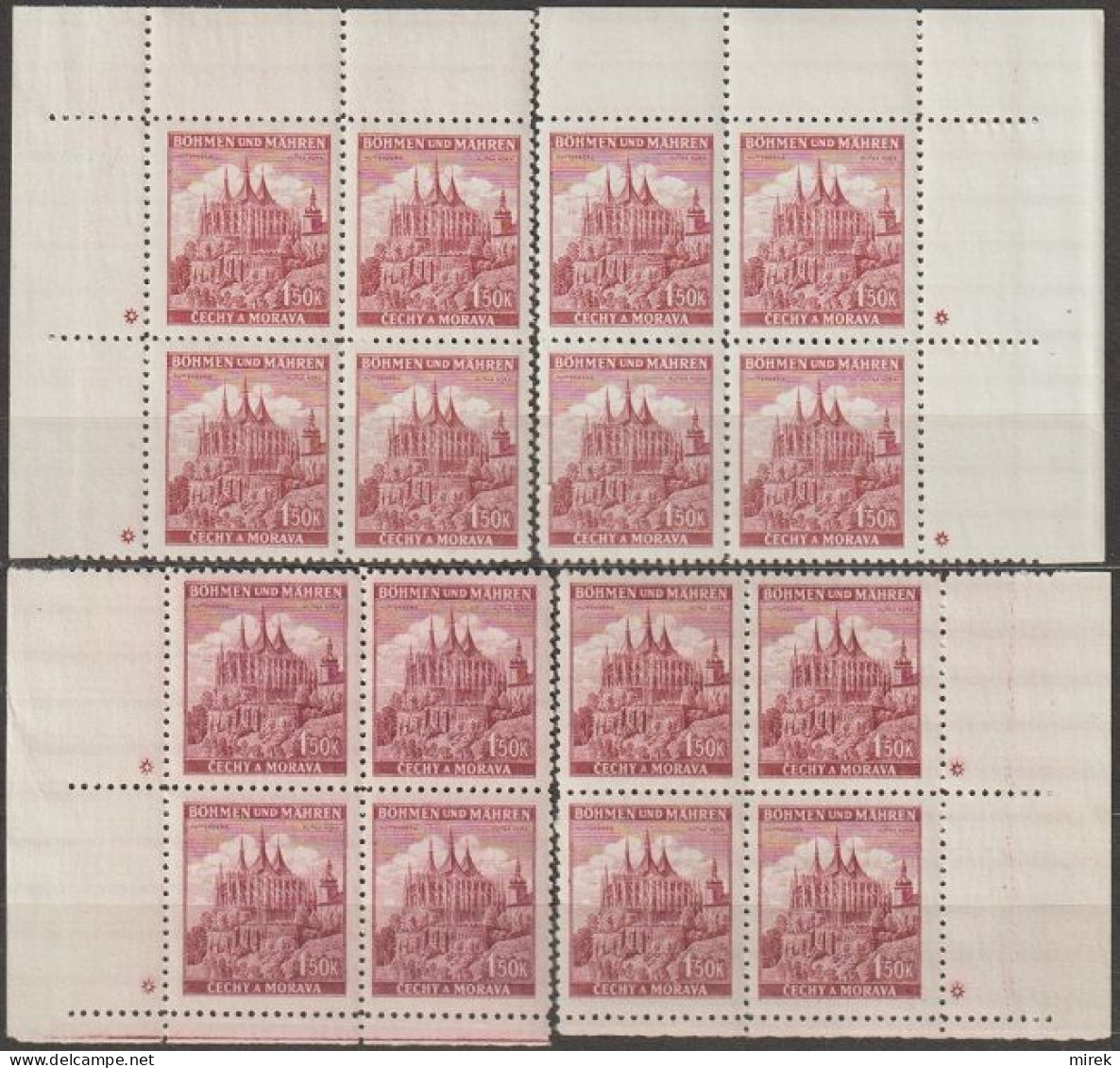 109/ Pof. 58, Brown Violet; Corner 4-blocks Miniature, Plate Mark * - Ungebraucht