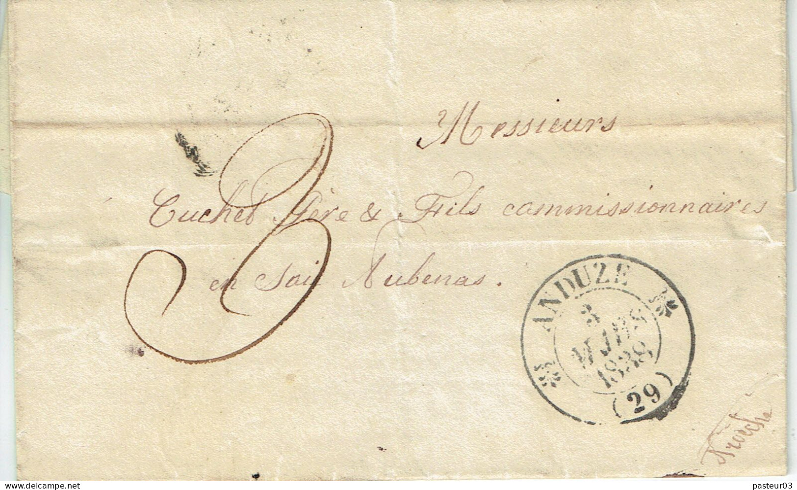 Anduze 29 Gard Type 12 Lettre En  PD Du 3 Mars 1838 Pour Aubenas - 1801-1848: Precursors XIX