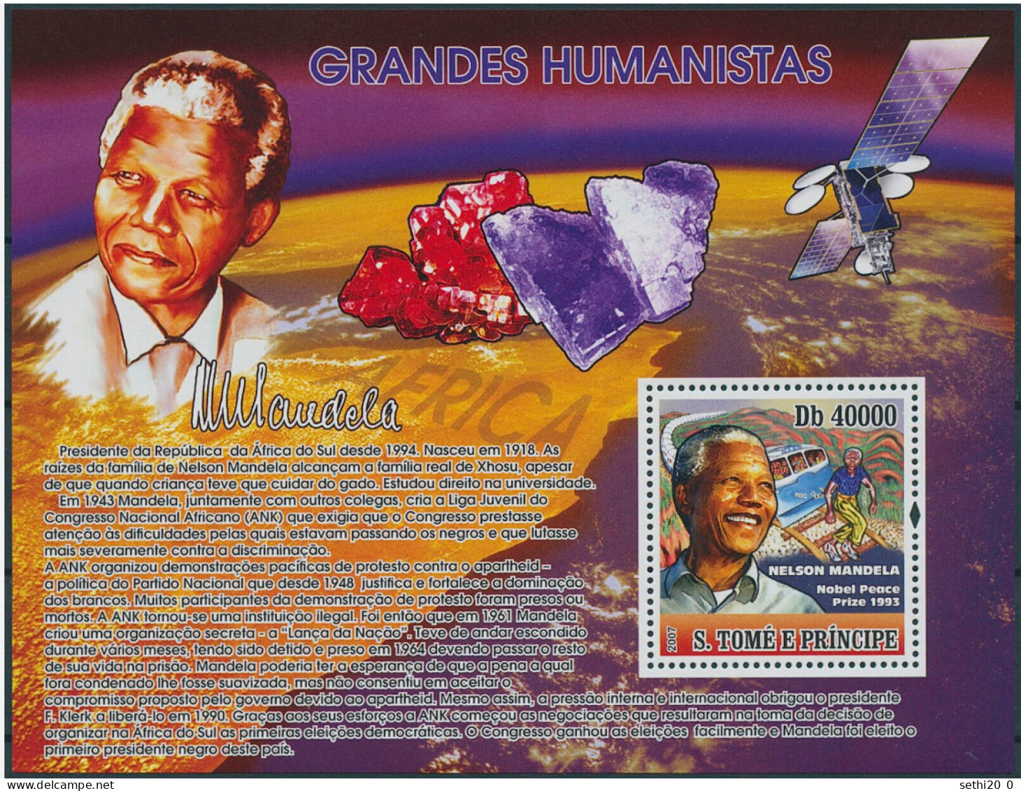 Saint Thomas 2007 Minerals Minéraux Tsavorite Nelson MANDELA  MNH - Minéraux