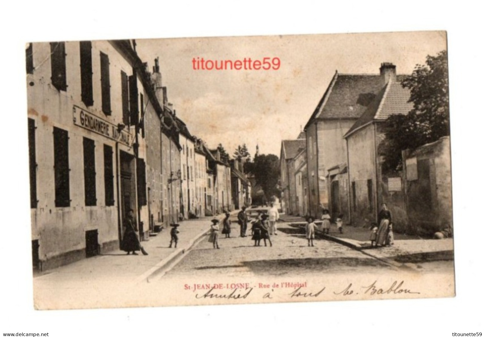 21- ST-JEAN-de-LOSNE -ue De L'HOPITAL- GENDARMERIE-ANIMATION-Dos Précurseur- 1908-Edit. : L. AMIOT - Andere & Zonder Classificatie