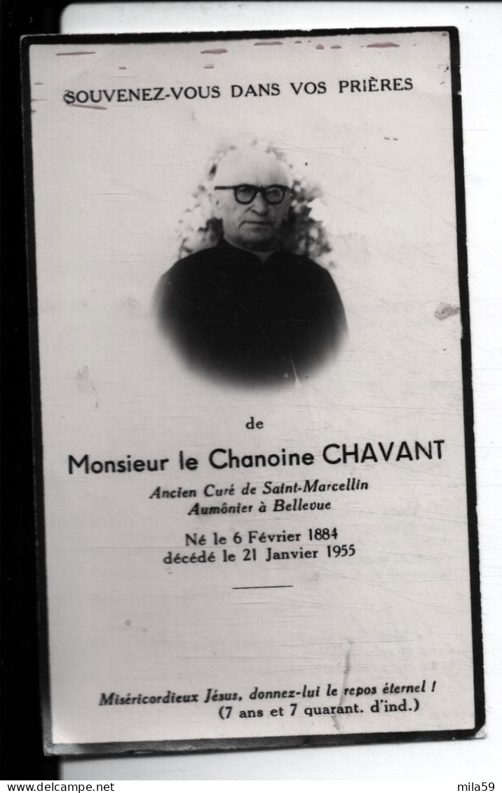 Souvenir De Chanoine Léon Henri Chavant, Ancien Curé De Saint Marcellin, Aumônier à Bellevue, Dcd Le 21 Janvier 1955. - Godsdienst & Esoterisme