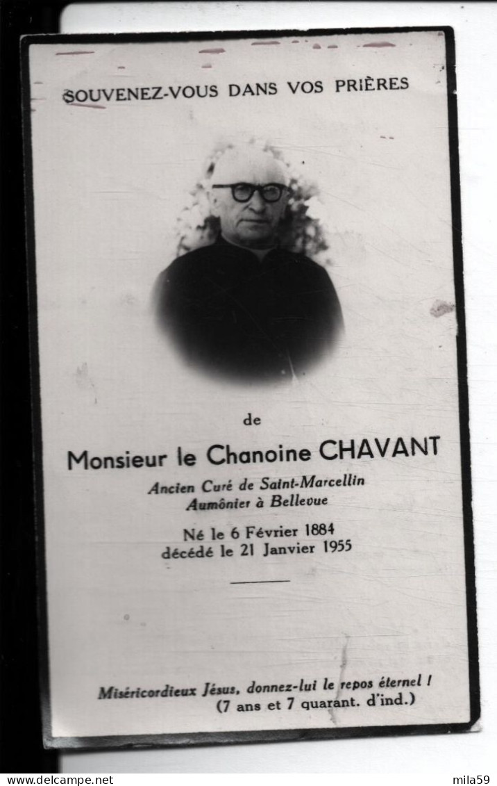 Souvenir De Chanoine Léon Henri Chavant, Ancien Curé De Saint Marcellin, Aumônier à Bellevue, Dcd Le 21 Janvier 1955. - Religion & Esotericism