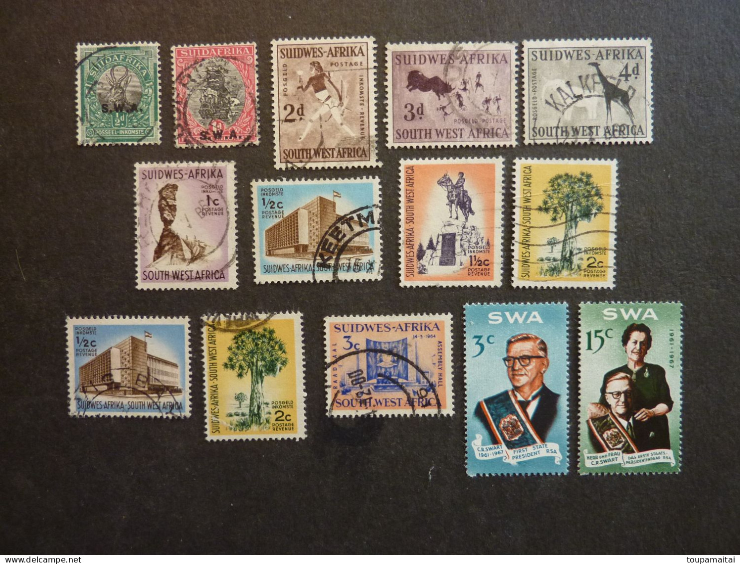 SUD OUEST AFRICAIN, Années 1927 à 1967, Lot De 14 Timbres Oblitérés YT 93-94-250-251-252-254 à 257-267-269-275-294-297 - South West Africa (1923-1990)